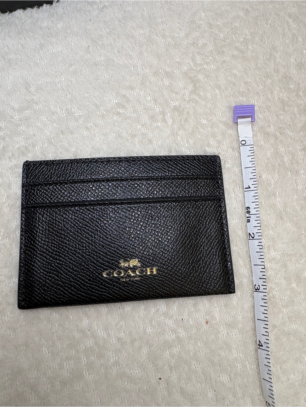Coach Black Textured Leather Card Holder with Gold Logo